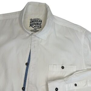 American Republic Button Down Shirt Mens Large White Long Sleeve Floral Trim‎